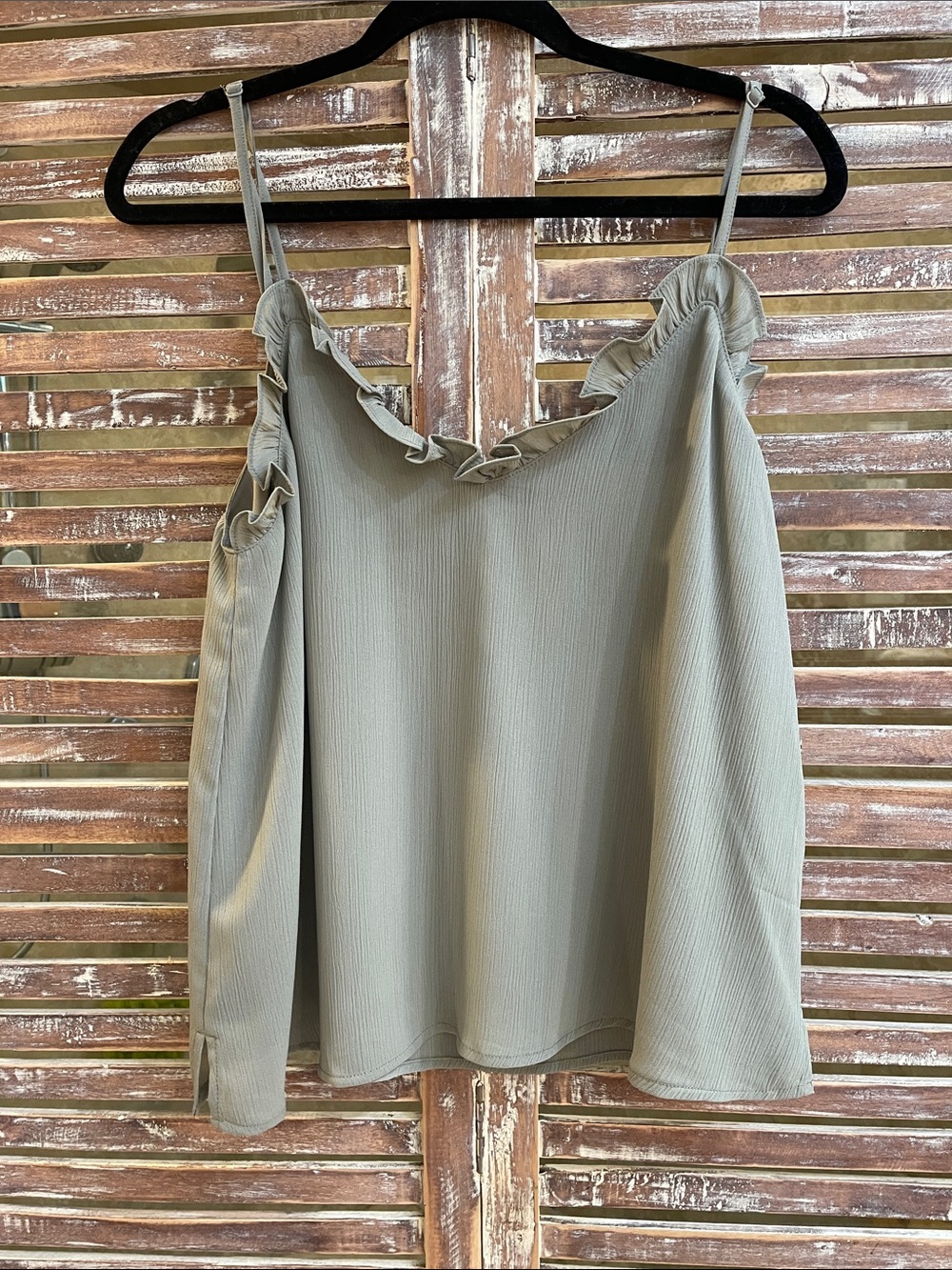 Wishlist Sage Green Ruffle Cold-Shoulder Tank